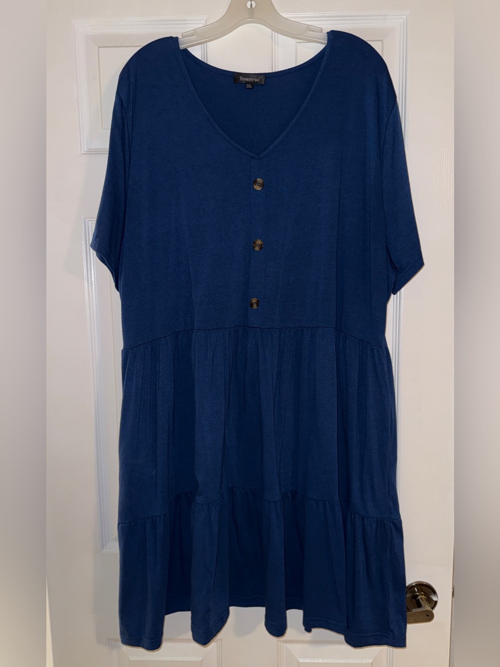 Navy V-Neck Tiered Midi Dress